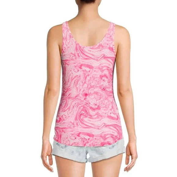 NWT Pink Marble Scoop Neck Tank Top - Women's Juniors Size M (7-9) Shirt - Picture 3 of 3